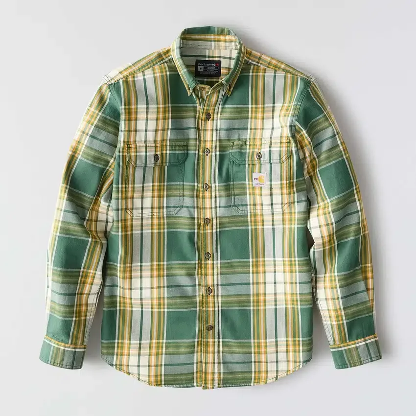 Camisa masculina de manguitos longos em sarja xadrez, corte largo - Camisas resistentes ao fogo