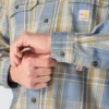 Camisa masculina de manguitos longos em sarja xadrez, corte largo - Camisas resistentes ao fogo