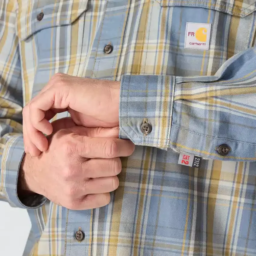 Camisa masculina de manguitos longos em sarja xadrez, corte largo - Camisas resistentes ao fogo