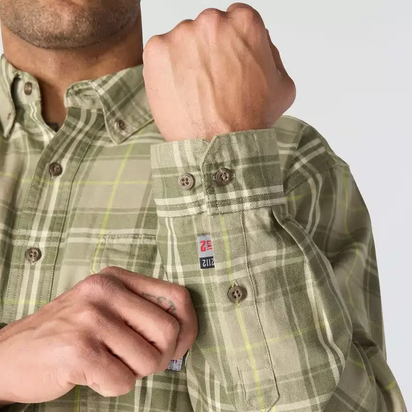 Camisa masculina de manguitos longos em sarja xadrez, corte largo - Camisas resistentes ao fogo