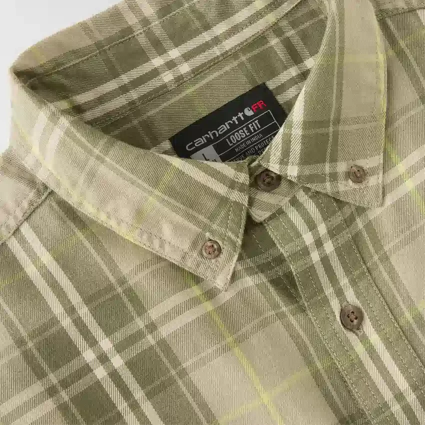Camisa masculina de manguitos longos em sarja xadrez, corte largo - Camisas resistentes ao fogo