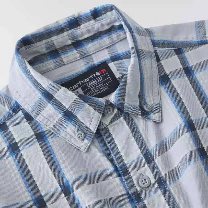 Camisa masculina de manguitos longos em sarja xadrez, corte largo - Camisas resistentes ao fogo