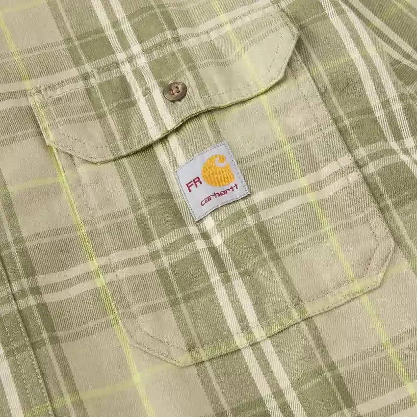 Camisa masculina de manguitos longos em sarja xadrez, corte largo - Camisas resistentes ao fogo