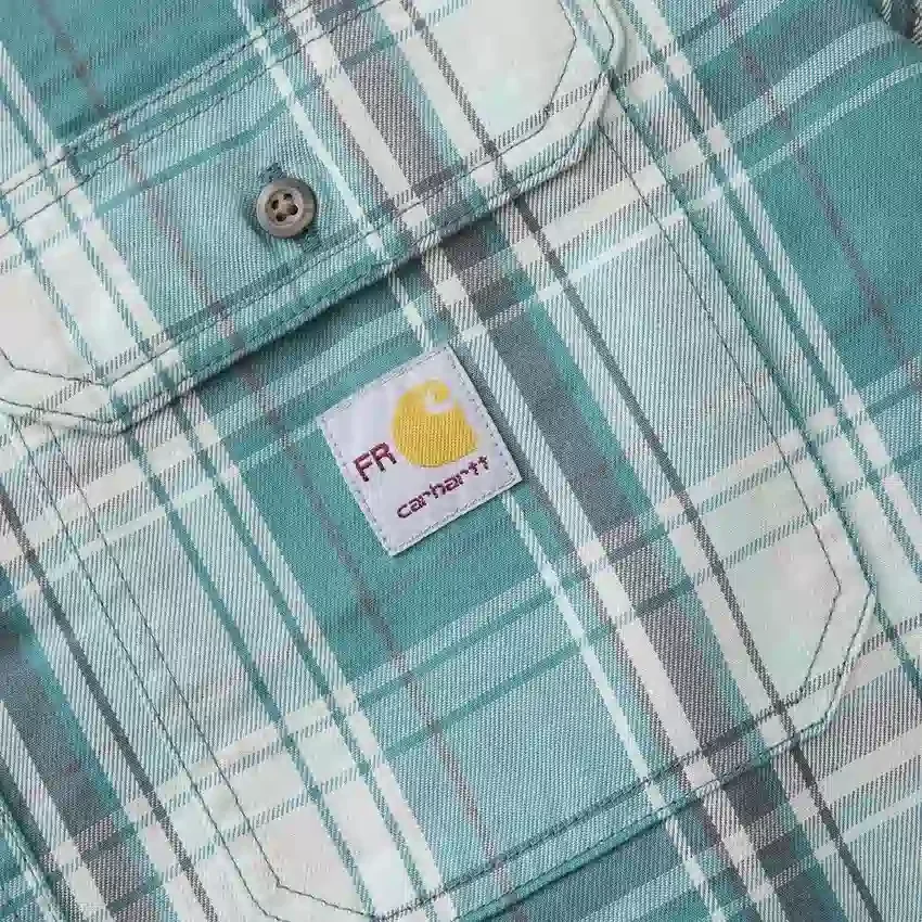 Camisa masculina de manguitos longos em sarja xadrez, corte largo - Camisas resistentes ao fogo
