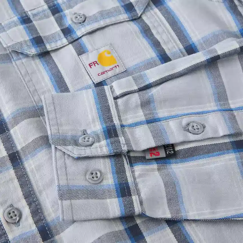 Camisa masculina de manguitos longos em sarja xadrez, corte largo - Camisas resistentes ao fogo