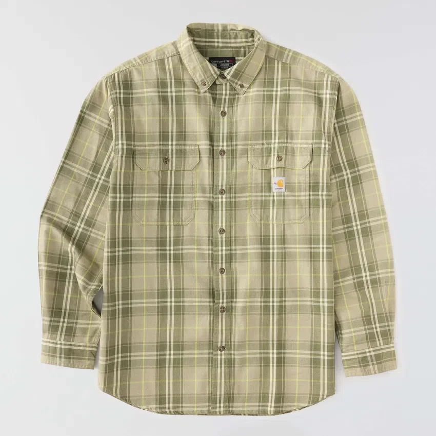 Camisa masculina de manguitos longos em sarja xadrez, corte largo - Camisas resistentes ao fogo