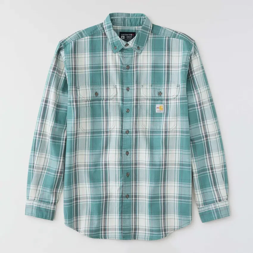 Camisa masculina de manguitos longos em sarja xadrez, corte largo - Camisas resistentes ao fogo