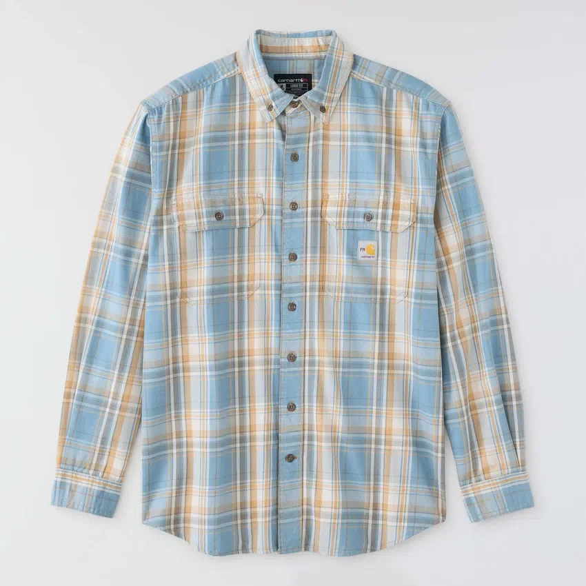 Camisa masculina de manguitos longos em sarja xadrez, corte largo - Camisas resistentes ao fogo