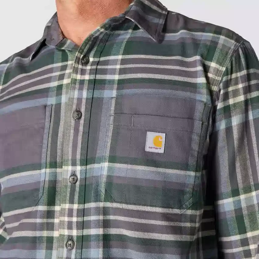 Camisa xadrez de manguitos longos em flanela de peso médio, com corte descontraído Rugged Flex™