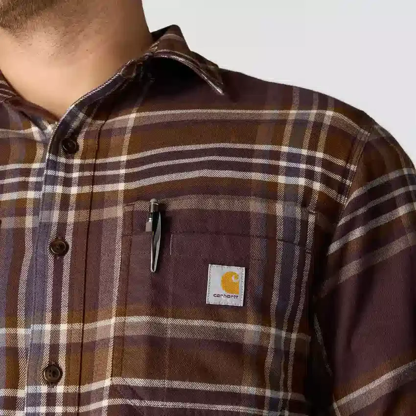Camisa xadrez de manguitos longos em flanela de peso médio, com corte descontraído Rugged Flex™