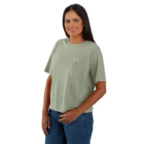 Camisas de gola redonda, corte largo e leve, com bolso, em Tencel