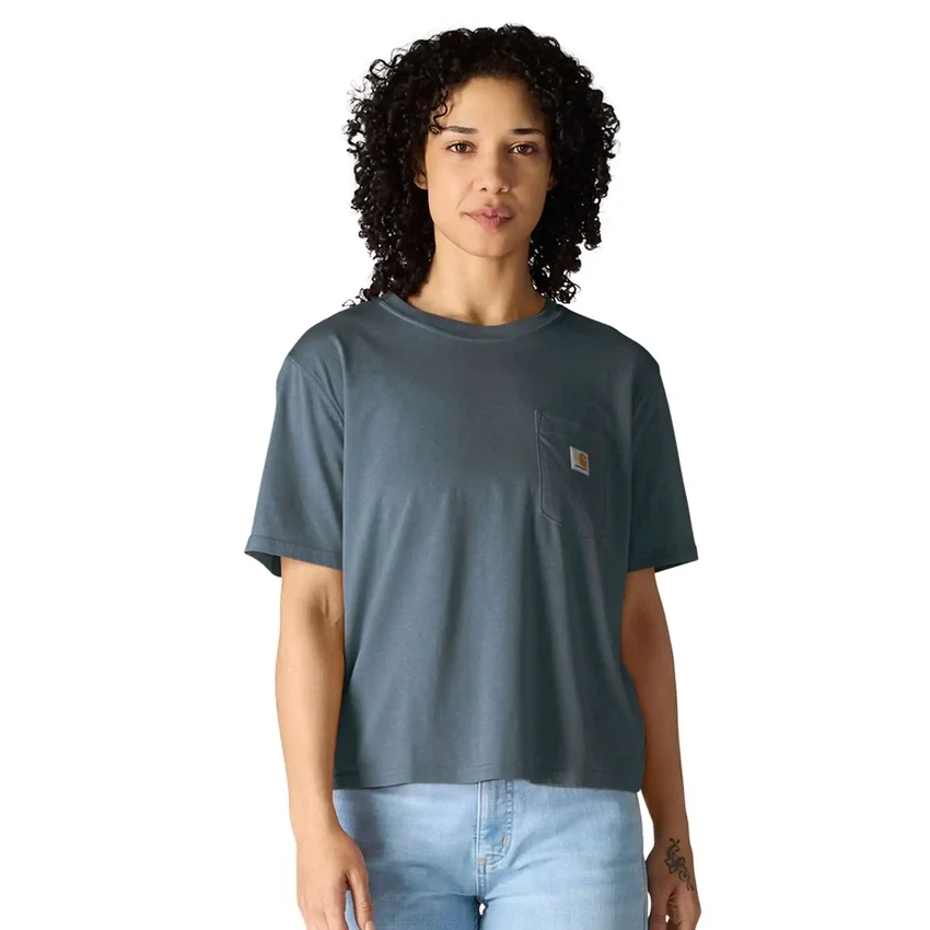 Camisas de gola redonda, corte largo e leve, com bolso, em Tencel
