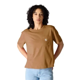 Camisas de gola redonda, corte largo e leve, com bolso, em Tencel