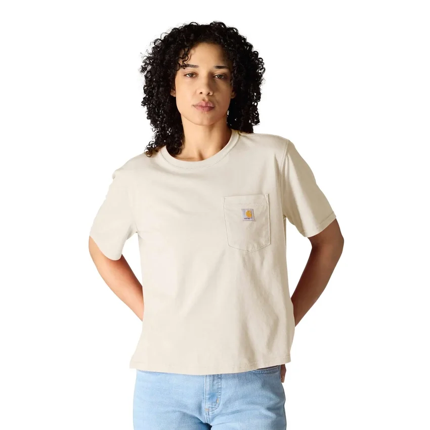 Camisas de gola redonda, corte largo e leve, com bolso, em Tencel