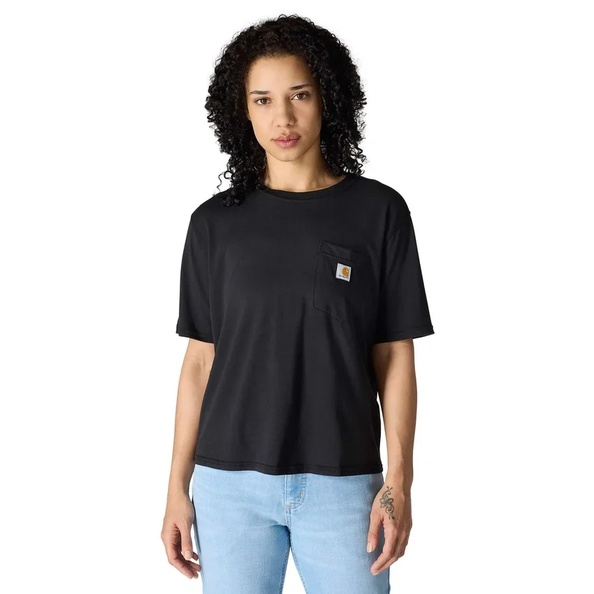Camisas de gola redonda, corte largo e leve, com bolso, em Tencel