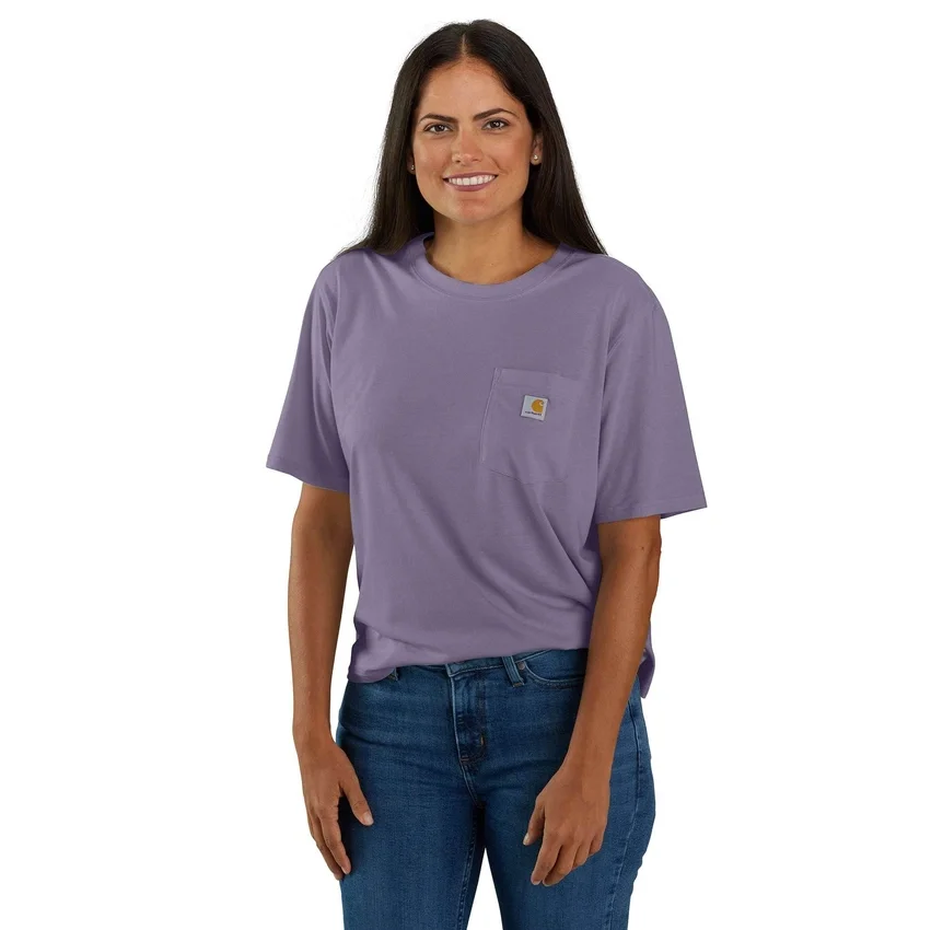 Camisas de gola redonda, corte largo e leve, com bolso, em Tencel