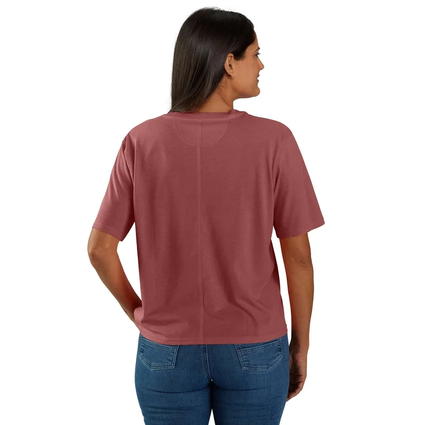 Camisas de gola redonda, corte largo e leve, com bolso, em Tencel