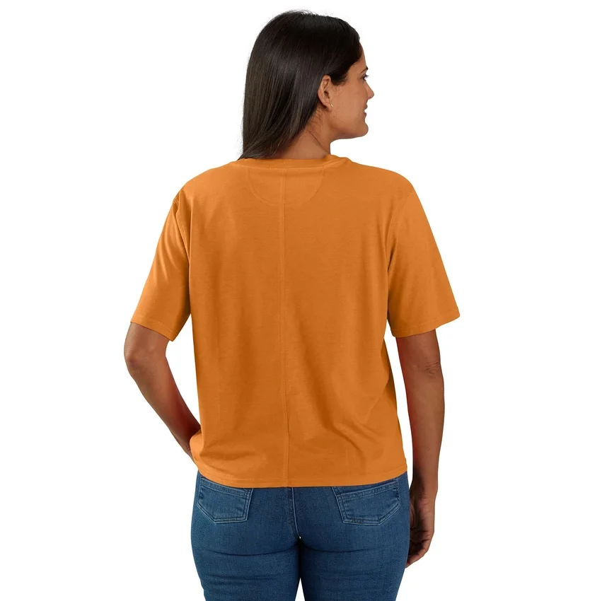 Camisas de gola redonda, corte largo e leve, com bolso, em Tencel
