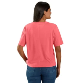 Camisas de gola redonda, corte largo e leve, com bolso, em Tencel
