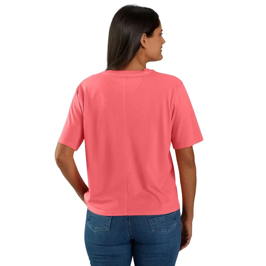 Camisas de gola redonda, corte largo e leve, com bolso, em Tencel