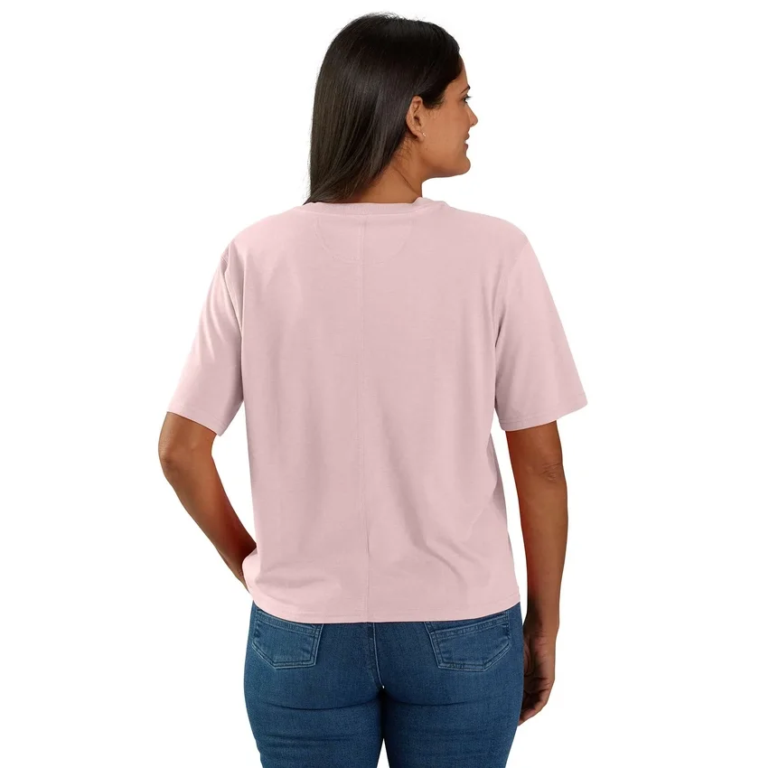 Camisas de gola redonda, corte largo e leve, com bolso, em Tencel