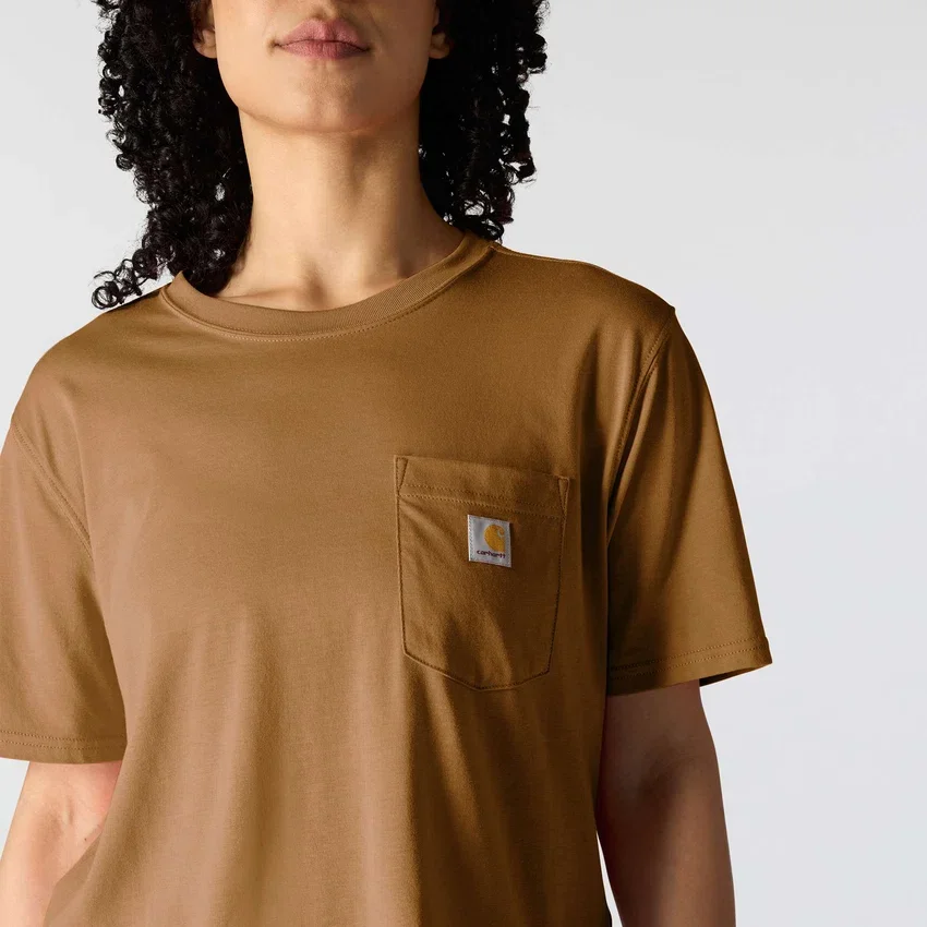 Camisas de gola redonda, corte largo e leve, com bolso, em Tencel