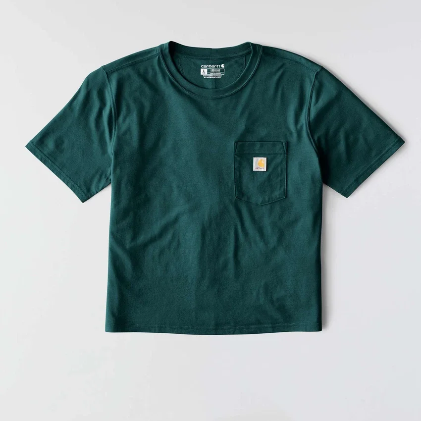 Camisas de gola redonda, corte largo e leve, com bolso, em Tencel