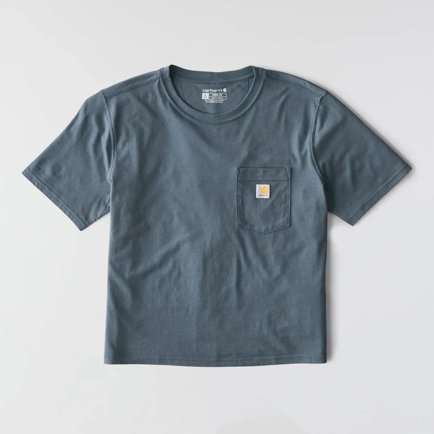 Camisas de gola redonda, corte largo e leve, com bolso, em Tencel