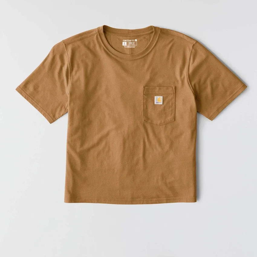 Camisas de gola redonda, corte largo e leve, com bolso, em Tencel