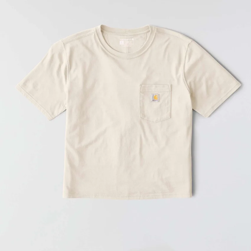 Camisas de gola redonda, corte largo e leve, com bolso, em Tencel