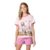 Camisas de manga curta com gola em anel para meninas (crianças/bebés)