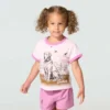 Camisas de manga curta com gola em anel para meninas (crianças/bebés)