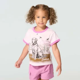 Camisas de manga curta com gola em anel para meninas (crianças/bebés)