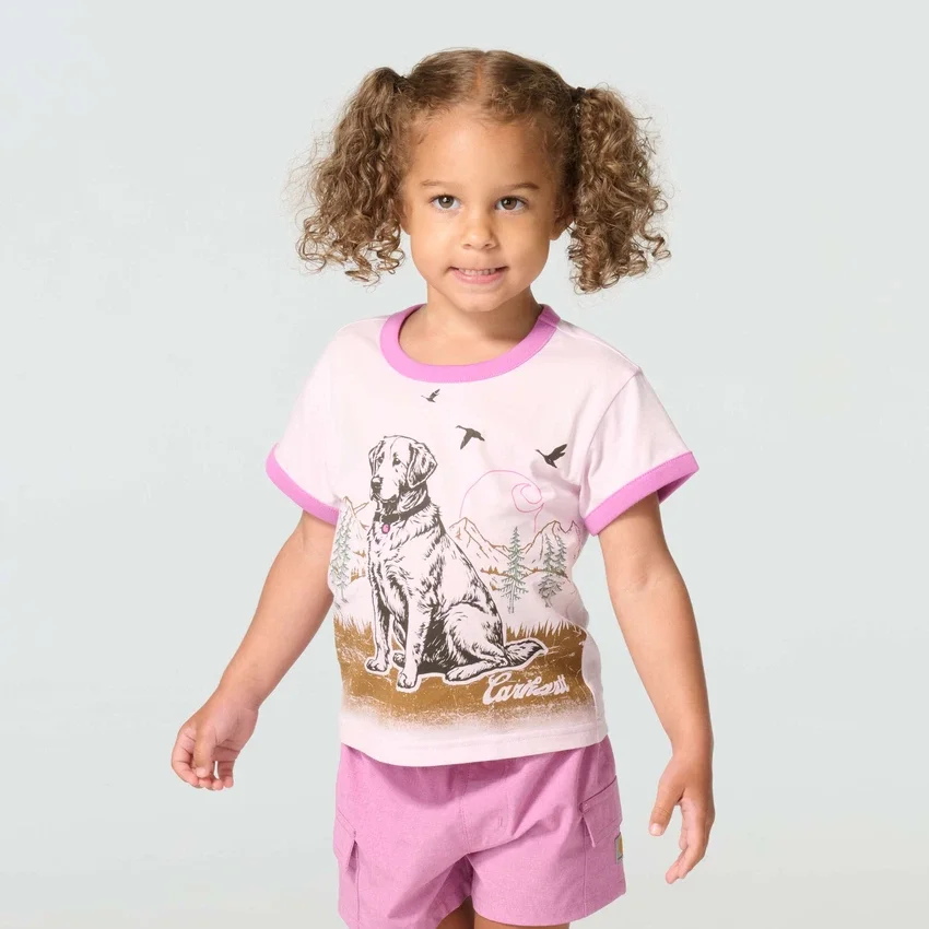 Camisas de manga curta com gola em anel para meninas (crianças/bebés)