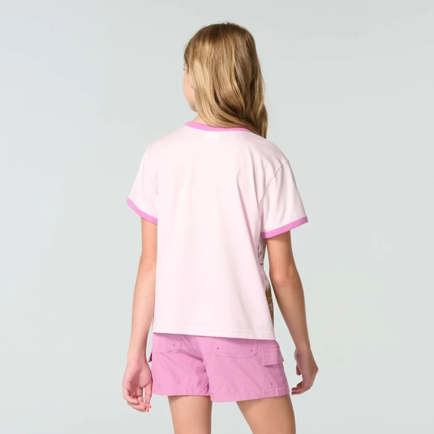 Camisas de manga curta com gola em anel para meninas (crianças/bebés)