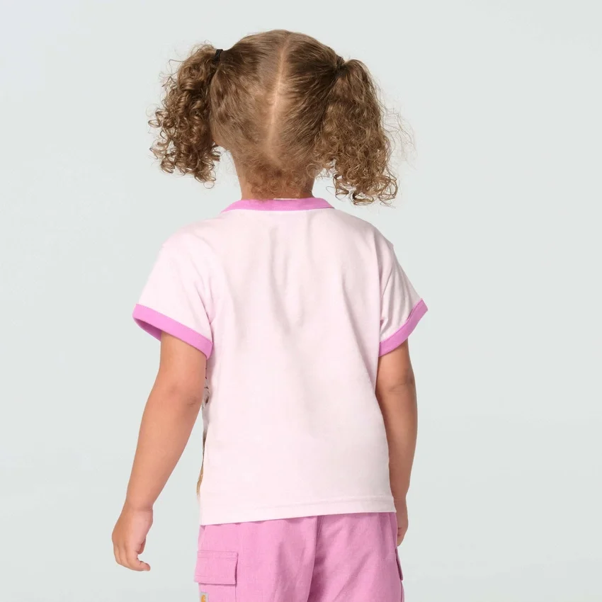 Camisas de manga curta com gola em anel para meninas (crianças/bebés)