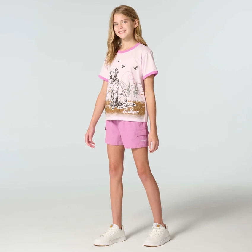 Camisas de manga curta com gola em anel para meninas (crianças/bebés)