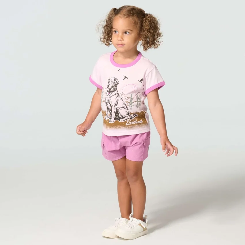 Camisas de manga curta com gola em anel para meninas (crianças/bebés)