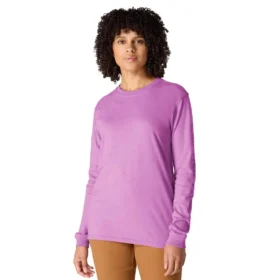 Camisas femininas Dearborn de corte largo, com manguitos compridos e peso pesado, com logótipo
