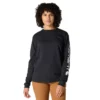 Camisas femininas Dearborn de corte largo, com manguitos compridos e peso pesado, com logótipo