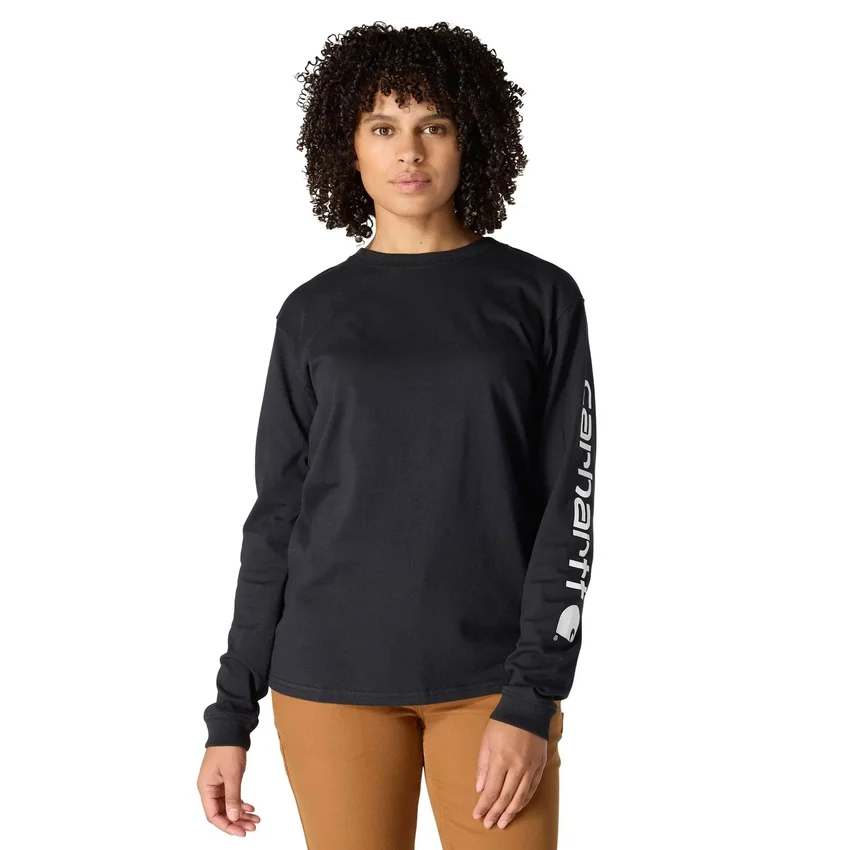 Camisas femininas Dearborn de corte largo, com manguitos compridos e peso pesado, com logótipo