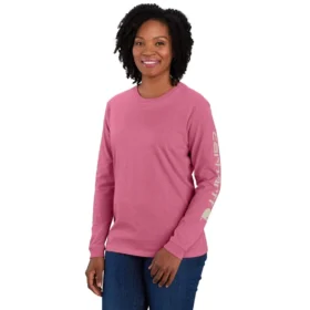 Camisas femininas Dearborn de corte largo, com manguitos compridos e peso pesado, com logótipo