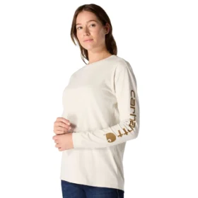 Camisas femininas Dearborn de corte largo, com manguitos compridos e peso pesado, com logótipo