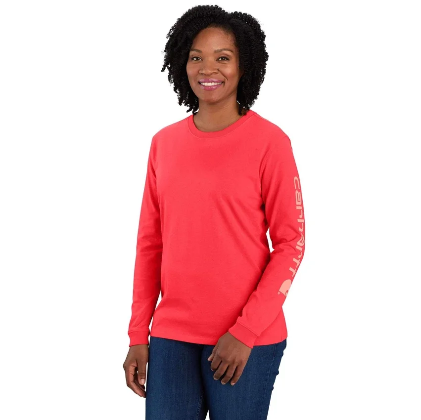Camisas femininas Dearborn de corte largo, com manguitos compridos e peso pesado, com logótipo