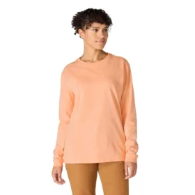 Camisas femininas Dearborn de corte largo, com manguitos compridos e peso pesado, com logótipo