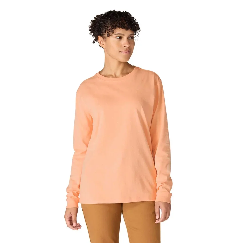 Camisas femininas Dearborn de corte largo, com manguitos compridos e peso pesado, com logótipo