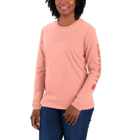 Camisas femininas Dearborn de corte largo, com manguitos compridos e peso pesado, com logótipo