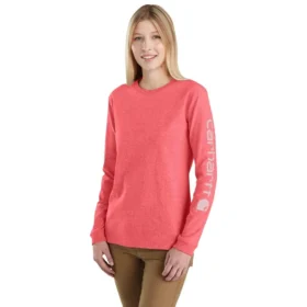 Camisas femininas Dearborn de corte largo, com manguitos compridos e peso pesado, com logótipo