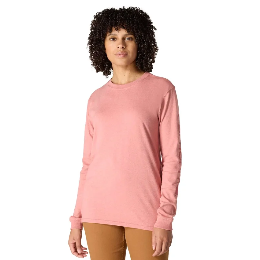 Camisas femininas Dearborn de corte largo, com manguitos compridos e peso pesado, com logótipo