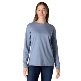 Camisas femininas Dearborn de corte largo, com manguitos compridos e peso pesado, com logótipo